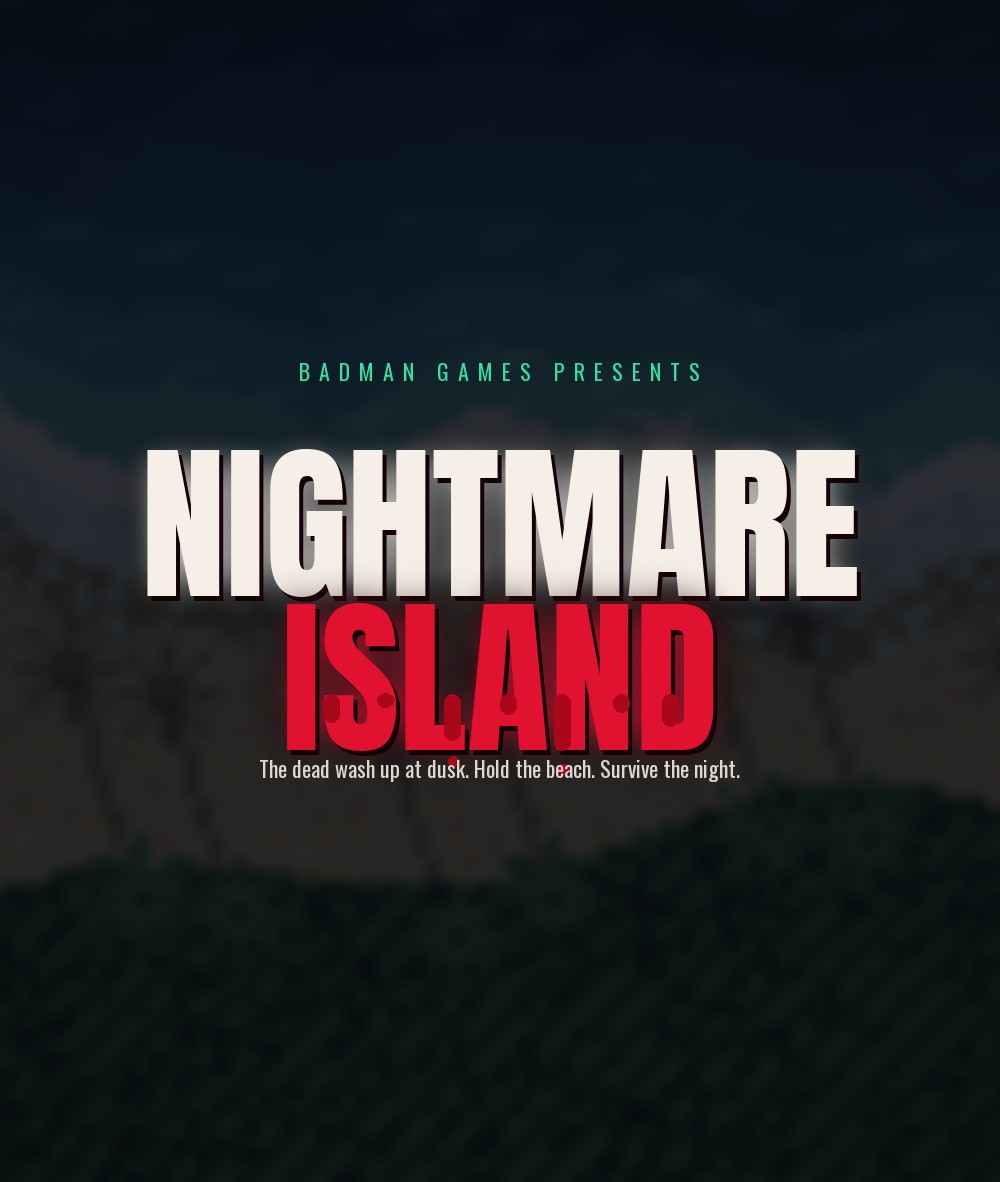 Nightmare Island — the NIGHTMARE ISLAND logo over the moonlit beach